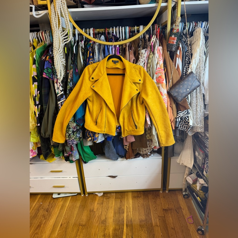 Shinestar Mustard Yellow Faux Suede Moto Jacket - Size Large